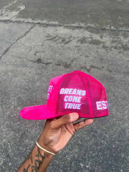 Pink Suede Trcuker Hat