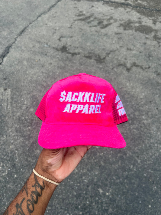 Pink Suede Trcuker Hat